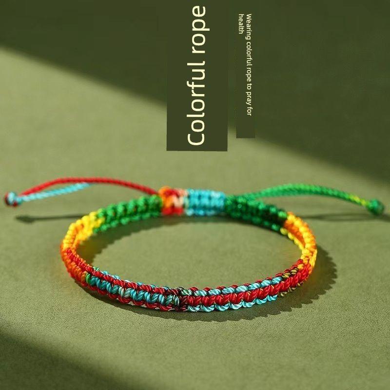New Arrival Ancient Law Colorful Braided Rope Pull Hand Weaving Bracelet Dragon Boat Festival Adult and Children Safe Finished Product Carrying Strap