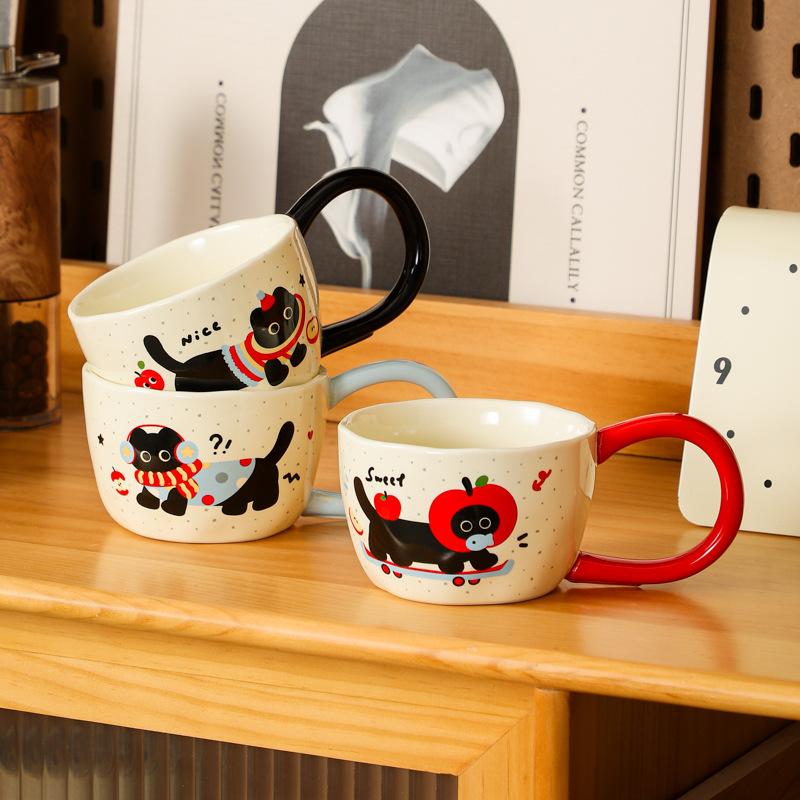 Cute Kitten Mug Breakfast Office Women Apple Cup Couple Gift Creative High Value Ceramic Water Cup