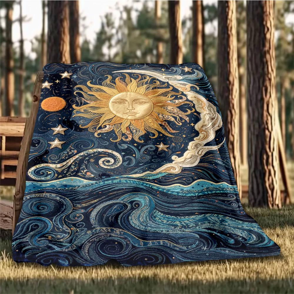 1pc Sun MoonOutdoor Blanket, Soft And Comfortable Blanket, Casual Warm Outdoor Blanket, Good Birthday Gift Yy260328087