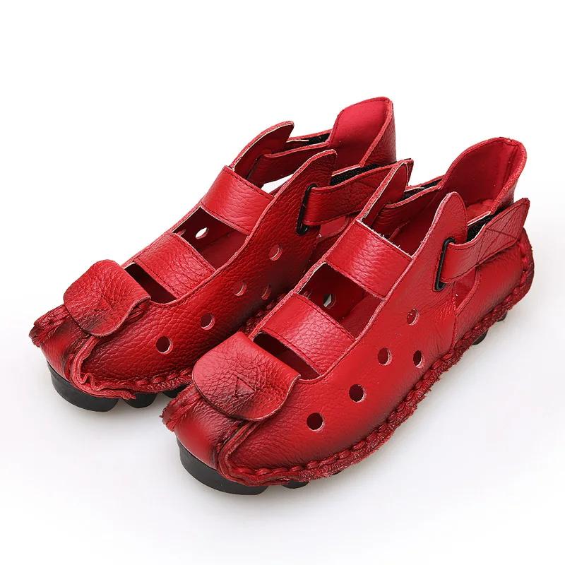 XIHAHA Summer Leisure Cave Soft Bottom Flat Genuine Leather Woman Shoes Personality Women Sandals Retro Handmade Sandals Sapato