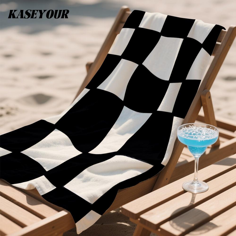 Wavy Checker Oversized Microfiber Beach Towel Sand Proof Quick Dry, Absorbent for Swimming Pool Travel Camping