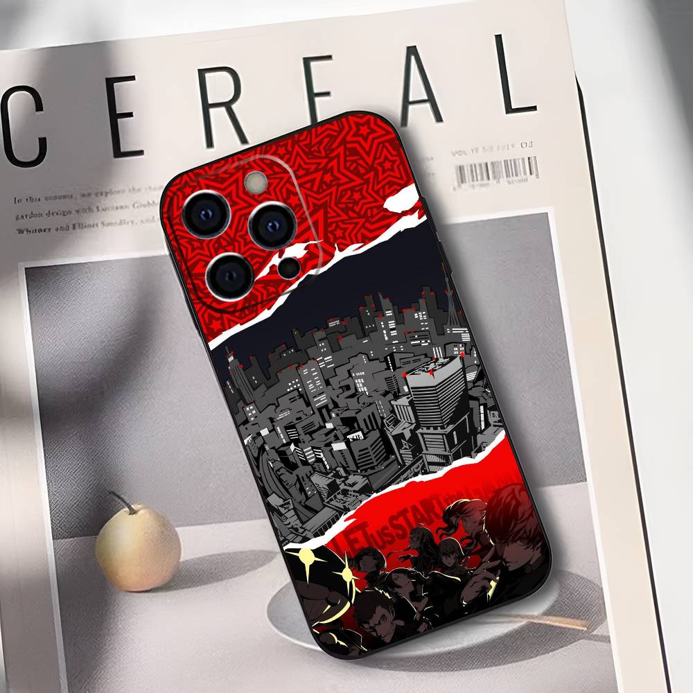 P-Persona 5 Anime Phone Case For iPhone 17,16,15,14,13,12,11 Plus,Pro Max,XS,Soft Black Cover