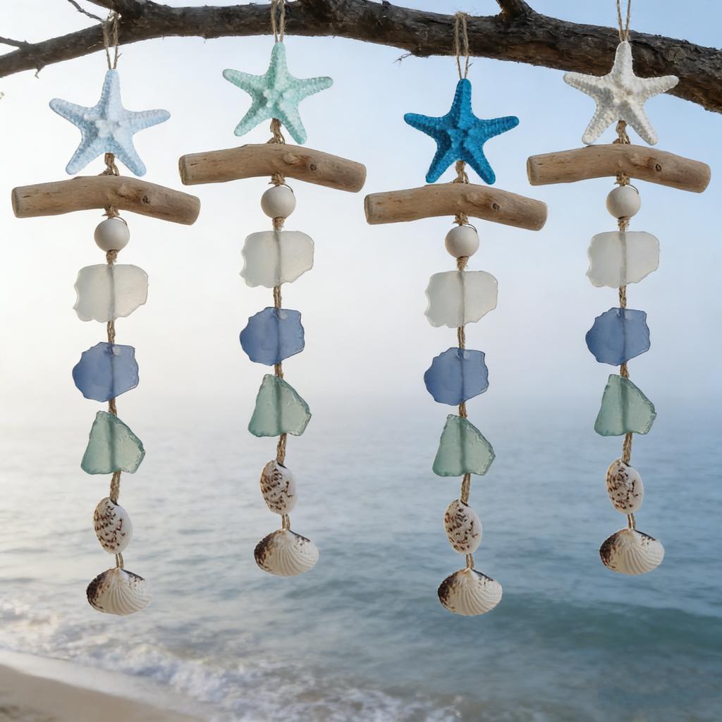 Driftwood Starfish Hanging Ornament Natural Beach Decor Coastal Wall Art Nautical Home Decoration Handmade Rustic Seaside Accessory