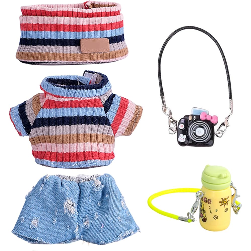 

FTADI Doll Clothing Set Cute Fashion Knit Sweater for 15-17cm Dolls with Camera and Water Bottle Accessories Light Brown 01