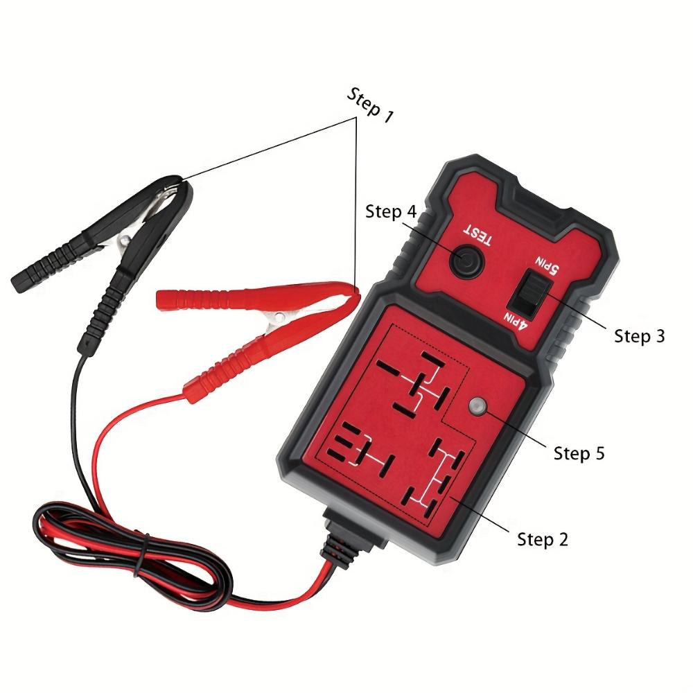 12V Automotive Relay Tester - Durable Automotive Test Tool with Battery Clip for 4- and 5-pin Relays, Automotive