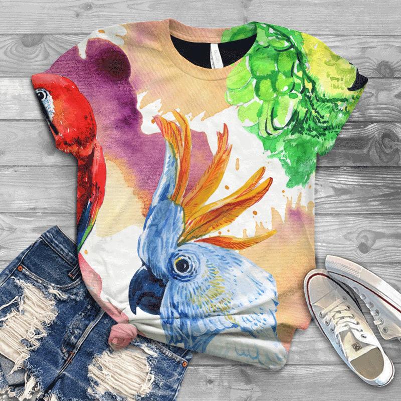 Summer New Bird 3D Printed Women's Top Loose Short Sleeve Loose Casual T-shirt