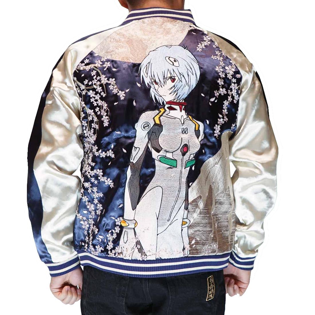 

Evangelion Collaboration Japanese Pattern Sukajan Rei Ayanami Reversible 544350 64 [Nishiki] Men s MA-1 Navy-XXL