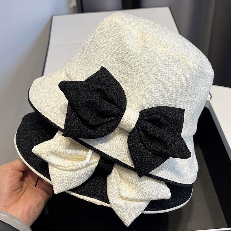 Elegant Color Matching Bow Fisherman's Hat Children's Spring and Summer New Sunshade Basin Hat