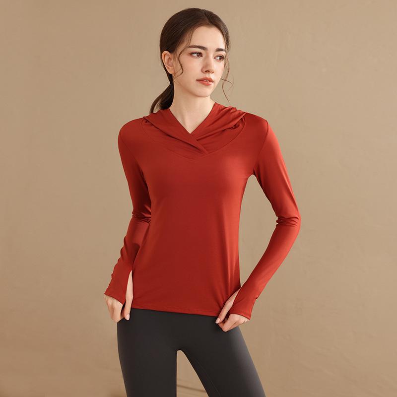 

Женское худи с сердечком быстросохнущее 2024: Топ для йоги с длинным рукавом и отверстиями для больших пальцев L красный