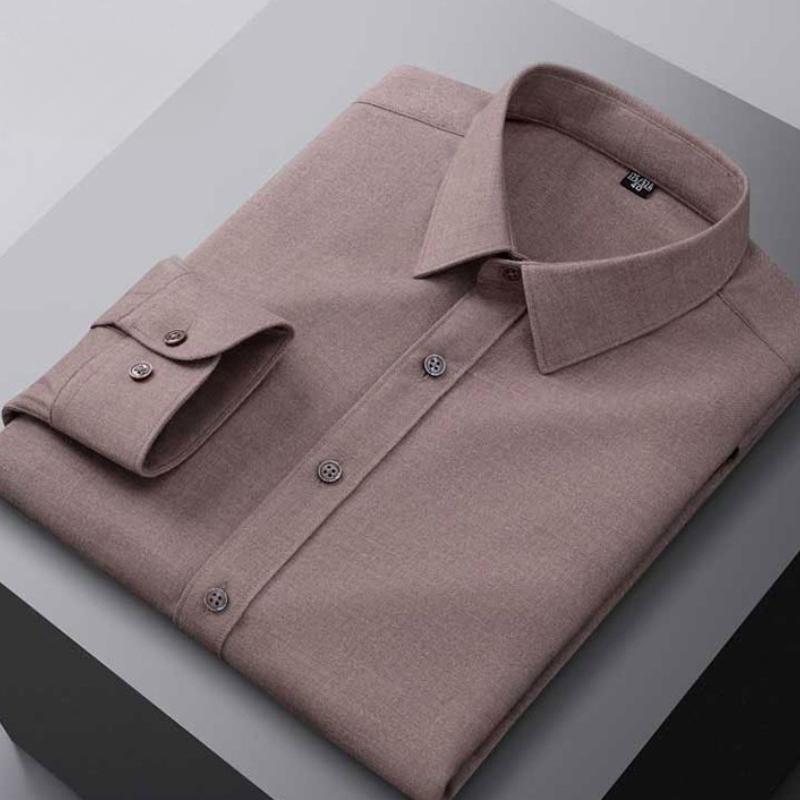 Heren Herfst Shirt met Lange Mouwen, Strijkvrij Schaapswol, Licht Luxe Effen Kleur Blauw Slim Business Casual Top 5XL gray