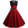 Blue Lace Patchwork Summer Women Elegant Vintage Party Dress Casual Office Ladies Dress