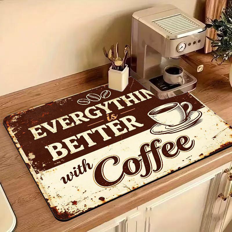 Vintage Latte Art Print Coffee Bar Mat Absorbent Oilproof Non Slip Pad Espresso Machine Kitchen Drying Rug