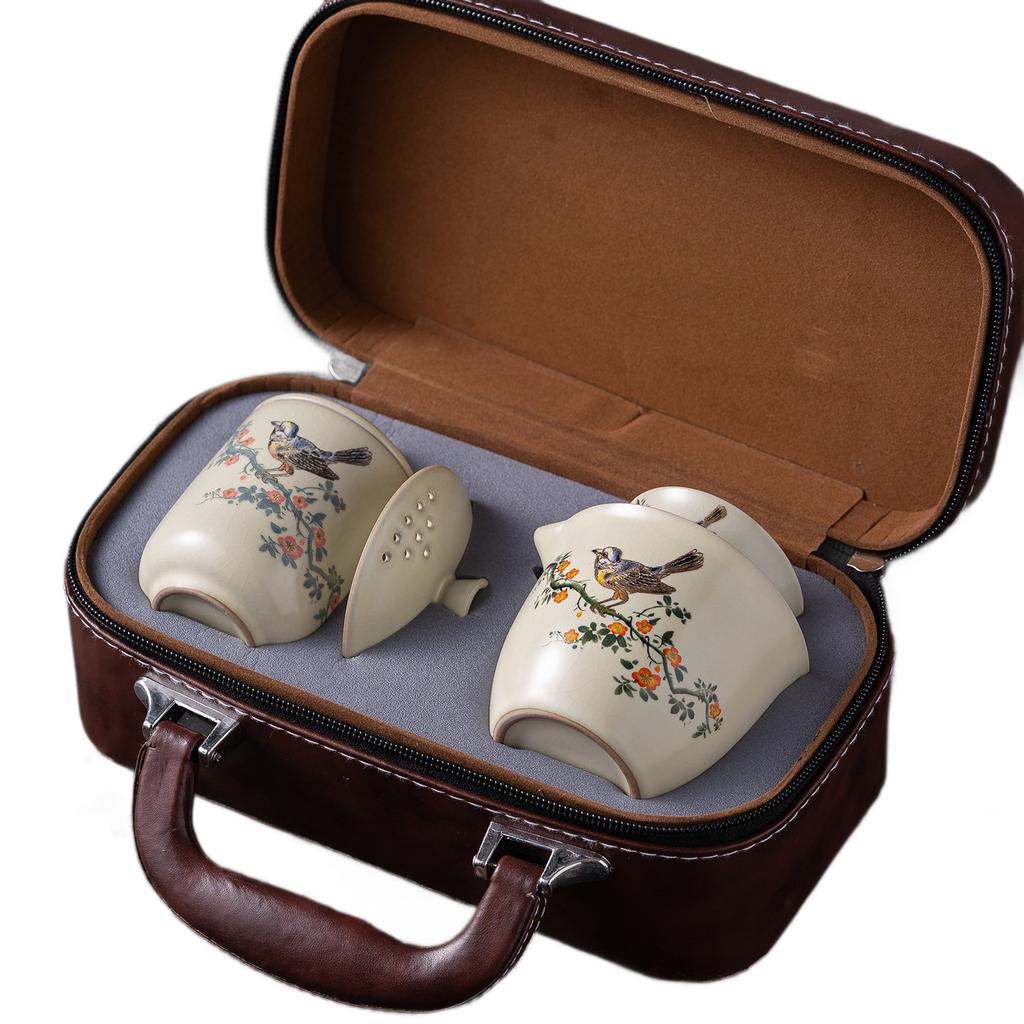 Mid-Autumn Festival Portable Ceramic Travel Tea Set, Three Cups Kuaike Cup Outdoor Kung Fu Teapot Gift Box