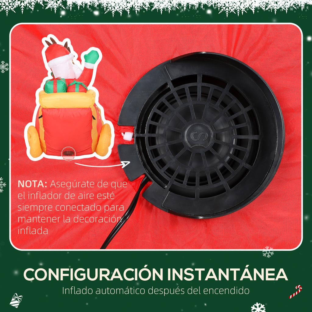 Inflatable Santa Claus, Sleigh, Christmas Reindeer, LED Lights, 240 x 75 x 100 cm