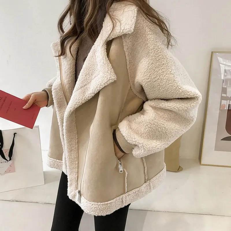 Lamb Coat Women Winter Wool Thickened Fur Windproof Casual Zipper Waterproof Thickened Fleece Coat