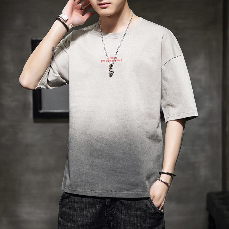 Men's Casual Short Sleeved T-shirt Summer New Men's Fashion Brand Gradient Loose Base Shirt Pure Cotton Half Sleeved T-shirt