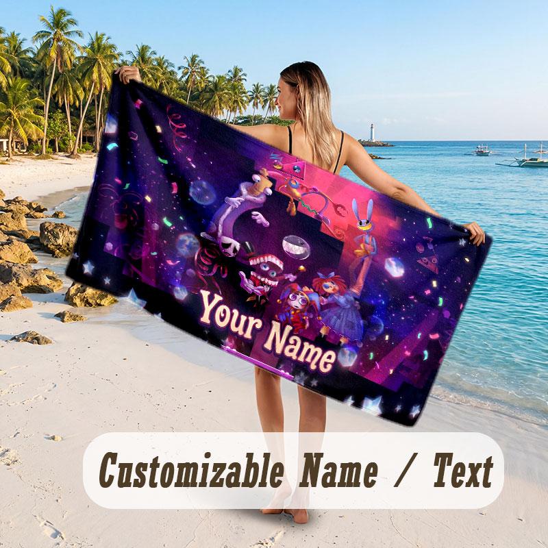 Personalized Beach Towel,The Amazing Digital Circus Custom Printed Name Text, Super Absorbent Towel For Beach Vacation