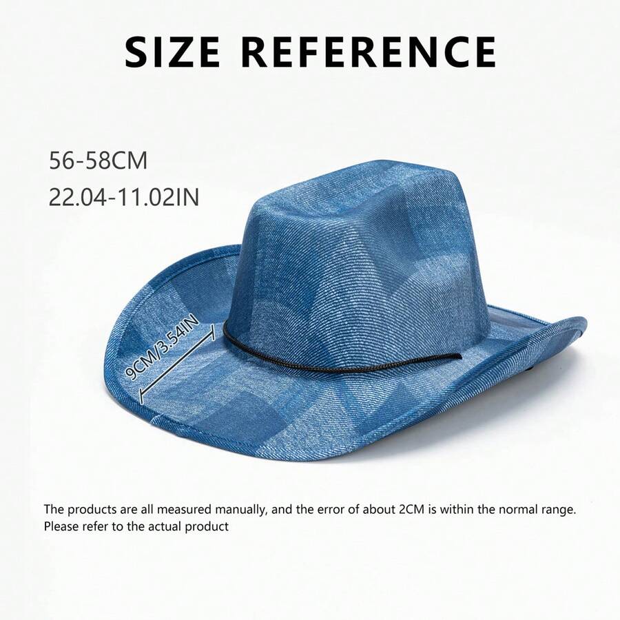 Zealous Sole Women's Blue Denim Western Cowboy Hat For Adults Wide Brim Plaid Fedora