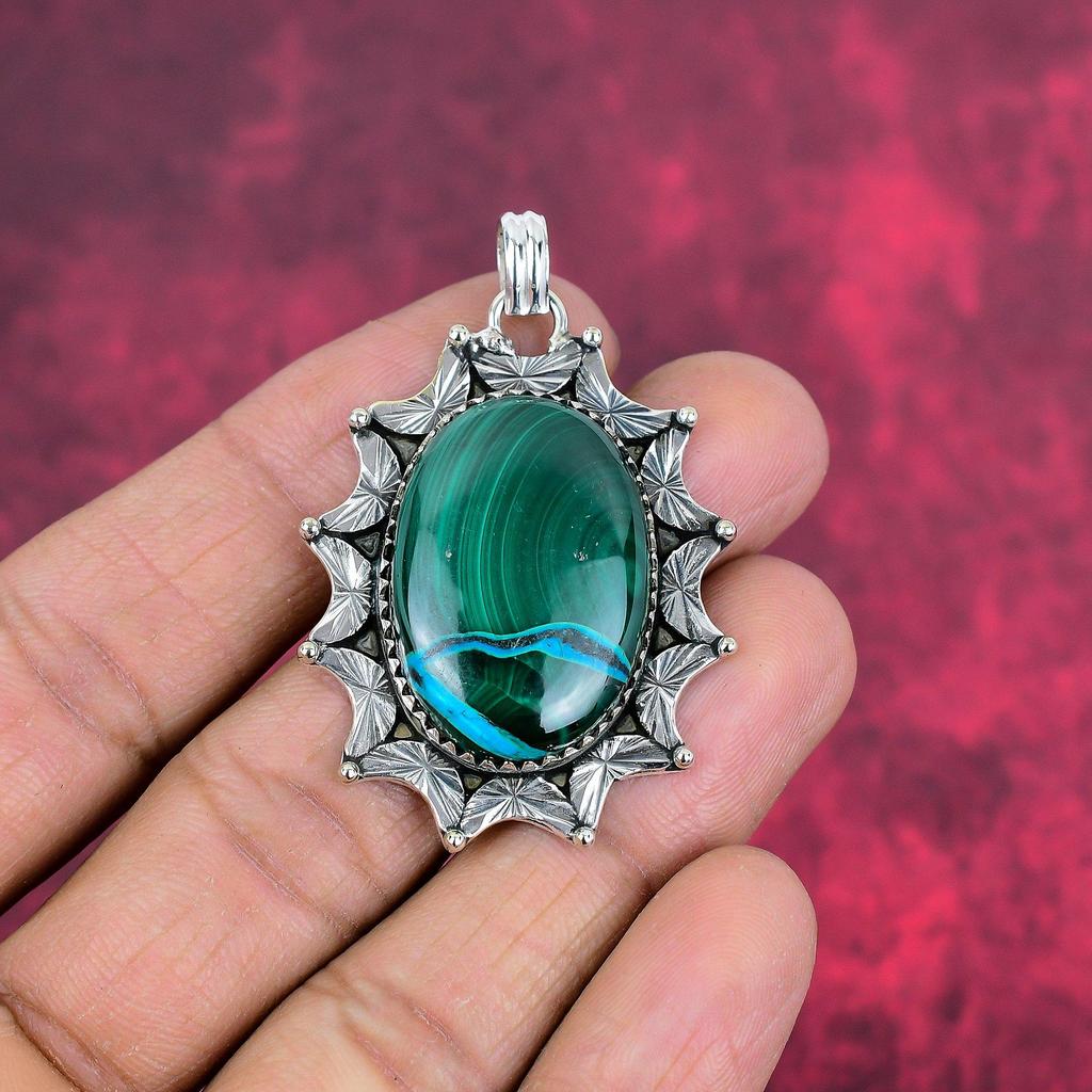 Malachite Pendant, 925 Sterling Silver Pendant Jewelry. Gift For Women Handmade Pendant Gemstone Jewelry