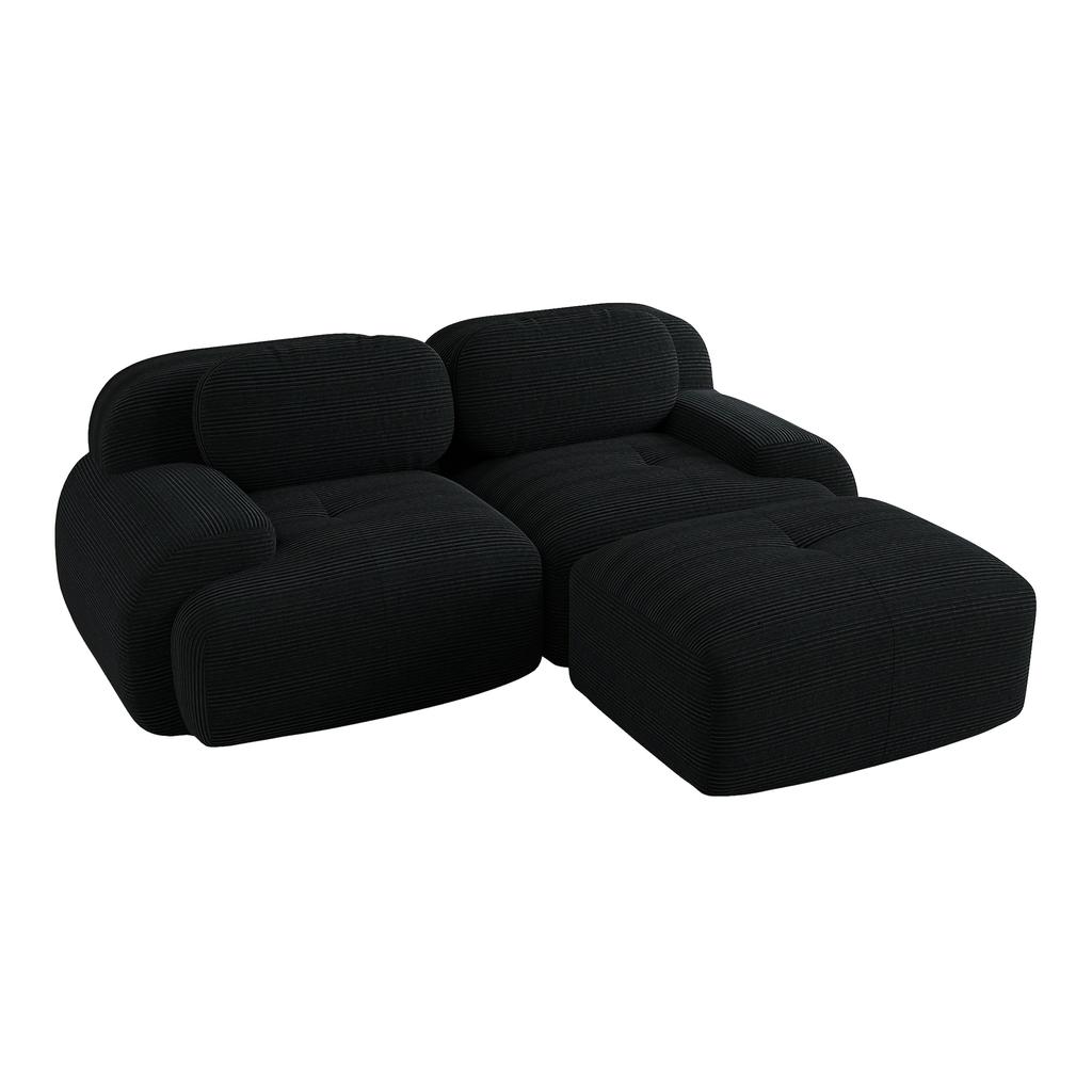 Corner Sofa Made of Corduroy Fabric, Frameless, Combinable with Curved Armrests, No Assembly, Padding for Living Room and Bedroom, Black