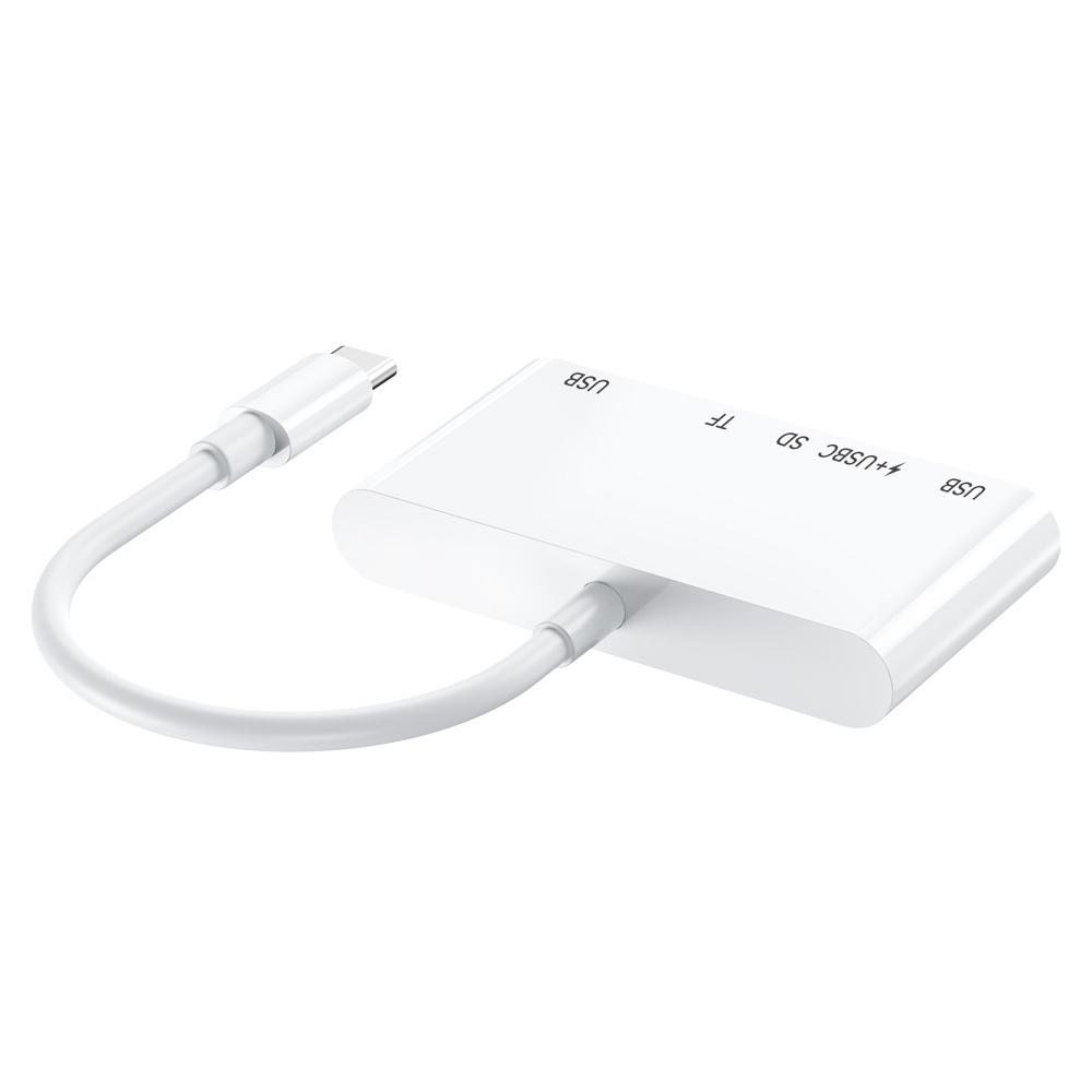 5 in 1 Type-C OTG Adapter USB-C to 2x USB 2.0, 1x USB-C PD 15W/SD TF Card Reader for iPhone/MacBook/USB C Devices