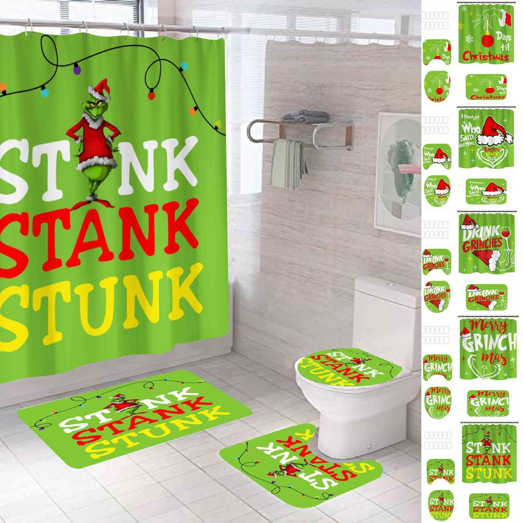 Christmas Snowman Print Toilet Bathroom Mat And Shower Curtain Four-Piece Set
