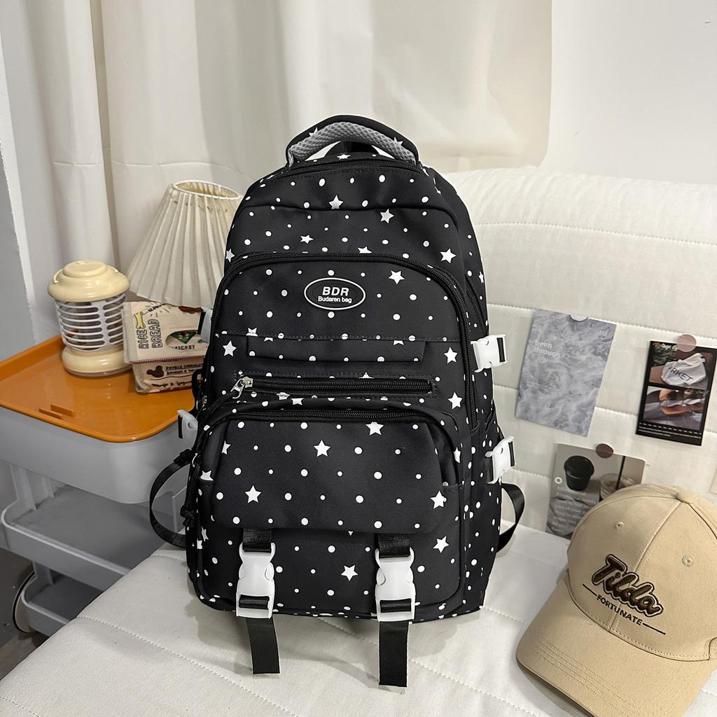 Schoolbag School Bag Junior High School Girls Pain Bag Korean Large Capacity High School Students Backpack Women's Star Printed Versatile Backpack