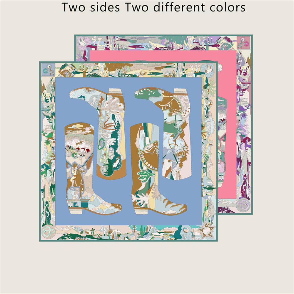 

POBING Curled Twill Silk Scarf Women Leather Boots Double Side Printed Square Scarves Wraps Echarpes Foulards Femme Hijab 90CM 90CM x 90CM