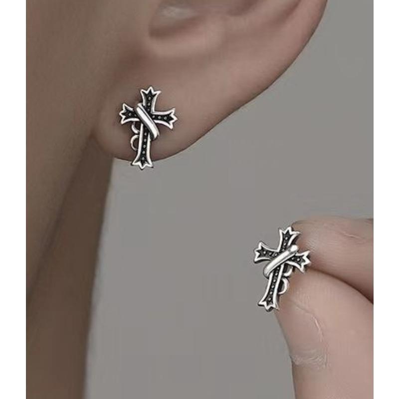 Cross Stud Earrings Niche Fashion Design High Sense Trend Personality Versatile Cool Men's Ear Jewelry