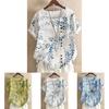 Women's Cotton Linen Floral Blouse With Short Sleeves For Summer Comfort