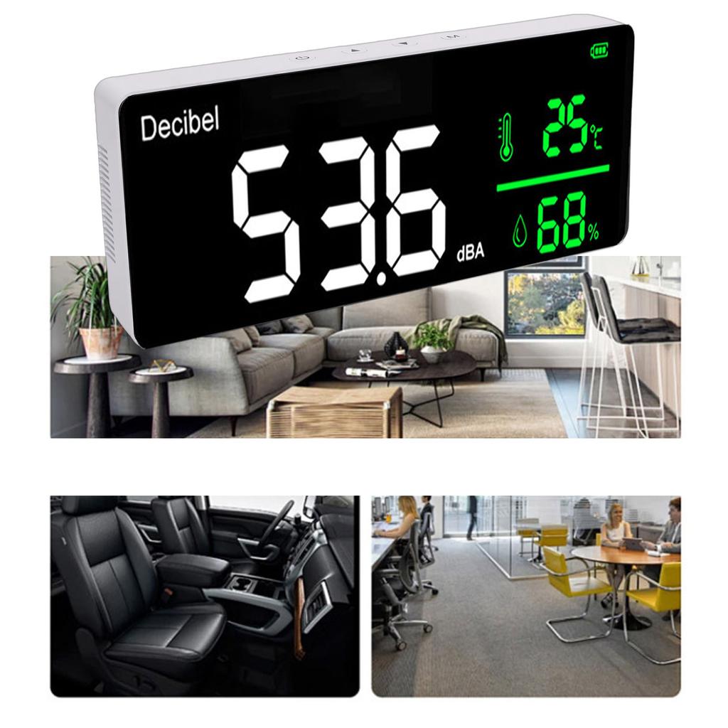 Sound Level Meter Wall Hanging 30-130dB 11 Inch LED Screen Noise Temperature Humidity Meter with Time Display for Home Studio Factory