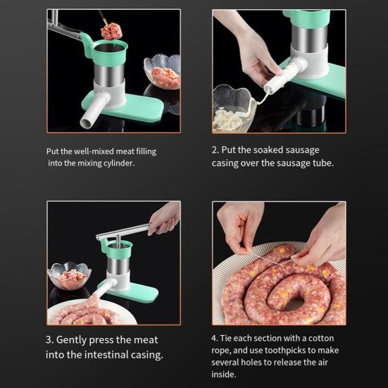 Manual Sausage Stuffer Stainless Steel Sausage Filling Machine with Nozzle Home Sausage Making Kit for Homemade Sausages