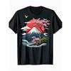Japanese Mount Fuji Cherry Blossom Graphic Print Short Sleeve Cotton T-Shirt for Men