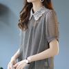 Summer Ladies Elegant Fashion Vintage Houndstooth Lace Patchwork Pullover Chiffion Shirt Short Sleeve Loose Casual Blouses