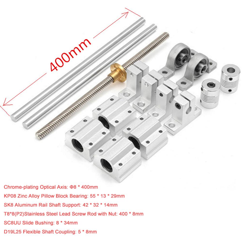 15pcs Set 400mm Optical Axis Guide Bearing Housings Linear Rail Shaft Support Screws Set