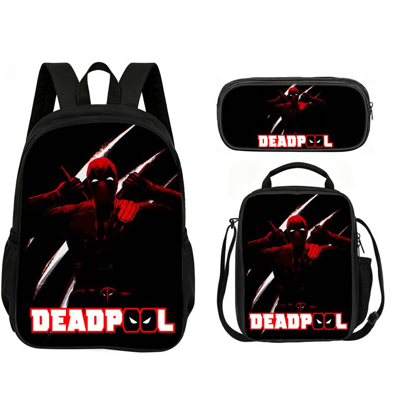 Deadpool  School 3Pcs Set Backpack+lunch Box+Pencil Case Fashion Schoolbag Backpack Trend Kids Gift Practical Multifunctional