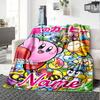 Custom Name Kawaii Kirby Adventure Flannel Blanket for Super Soft Cute Comfort Blanket for Travel Bedding Couch Sofa Blanket