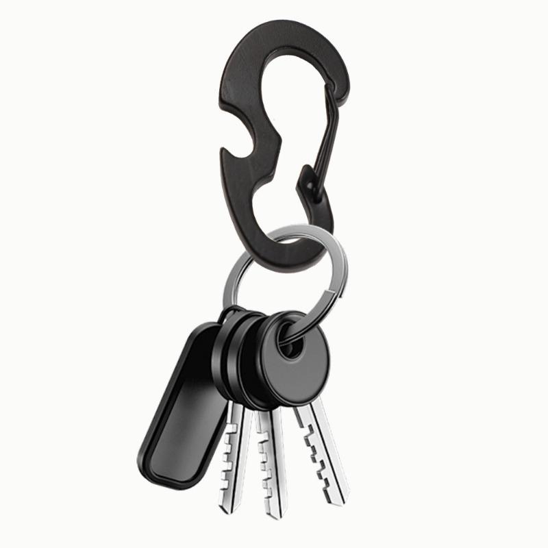 2Pcs Black Everyday Carry Multi Tool D Ring Carabiner with Bottle Opener Spring Hook for Outdoor Keys Gear Camping Hiking Tools