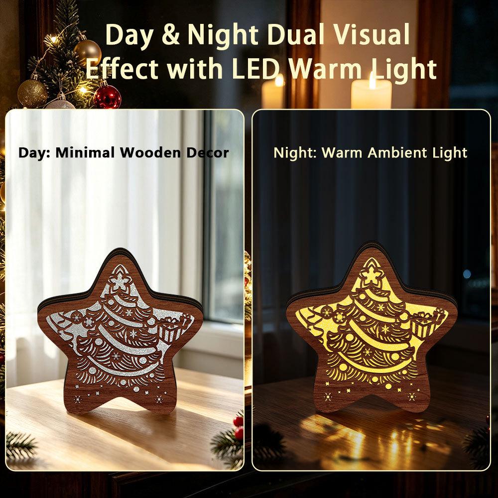 Christmas Festival LED Wooden Star Ornament - Creative Night Light Decoration
