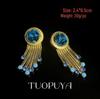 Temperament Copper Claw Tassel Earrings with Blue Gem Studs