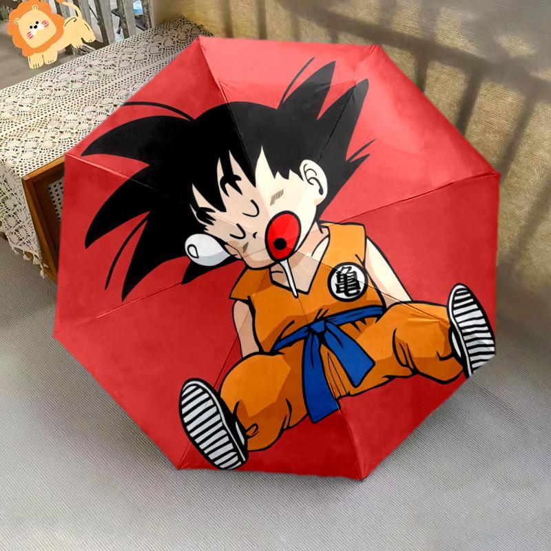 1 PC Automatic Folding Umbrella - Cute Cartoon Son Goku Pattern Portable Foldable Design With 8 Ribs Christmas Birthday Gifts