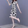 Summer elegant peach heart collar printed strap dress women's high waist middle-aged mother outfit temperament A-shaped medium skirt