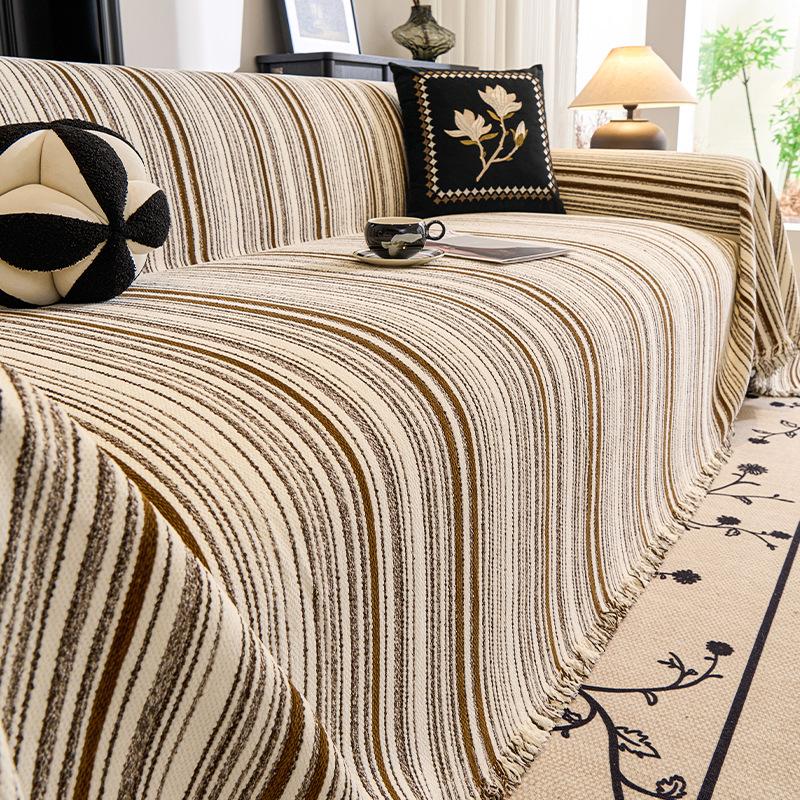 Nordic Striped Printed Sofa Towel with Tassels Soft Couch Cushion for Living Room Four Season Universal Furniture Protector