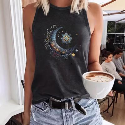 Summer Fashion and Versatile Women's Loose Moon Print Vest
