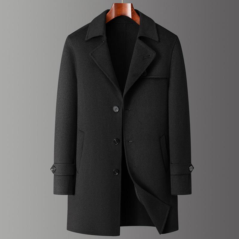 Men's Mid-Length High-End Woolen Trench Coat - Autumn/Winter Warmth