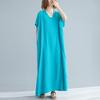 Plus-size Women's Bohemian V-neck Dress Solid Color Skirt