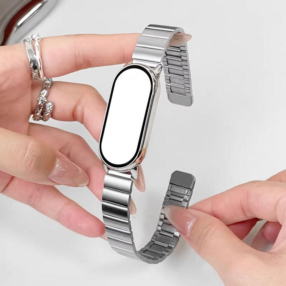 Silver Magnetic Watchband for Xiaomi Smart Band 8/9/10 Bracelet Metal Wristband Mi Band 8 Replacement Strap for Men Women