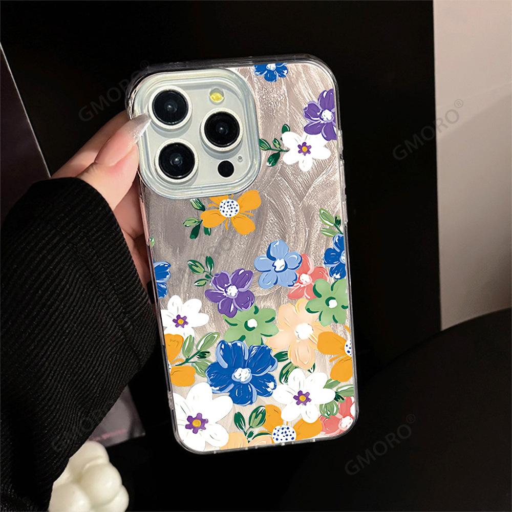 Oil Painting Style Simple Flower 15pro Hot-selling Apple 17promax Protective Case iPhone13 Mobile Phone Case