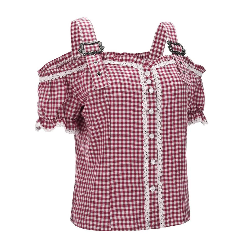 Traditional Women's Casual Short-Sleeve Plaid Shirt Beer Festival