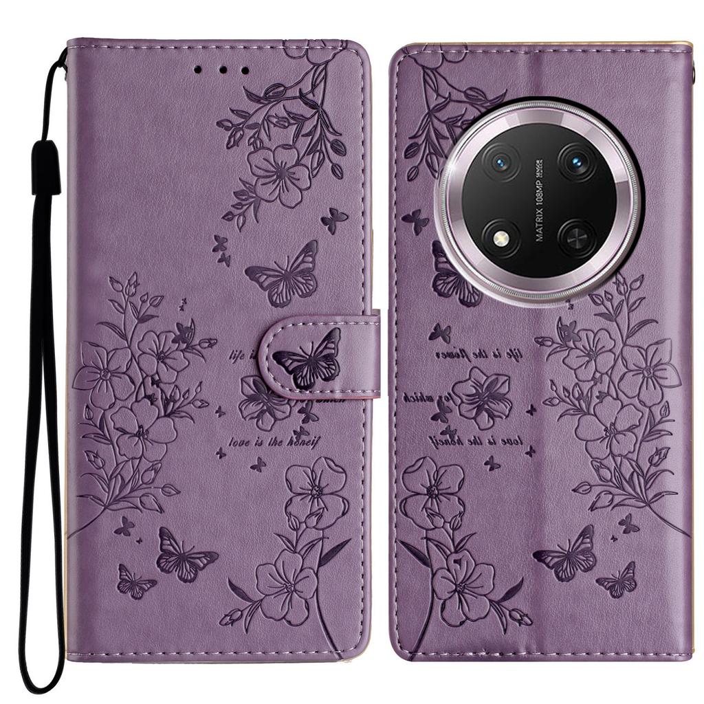 Per Honor Magic7 Lite 5G/X9c 5G/X60 Pro 5G Custodia a Portafoglio per Telefono in Pelle con Patta con Stampa Floreale a Farfalla